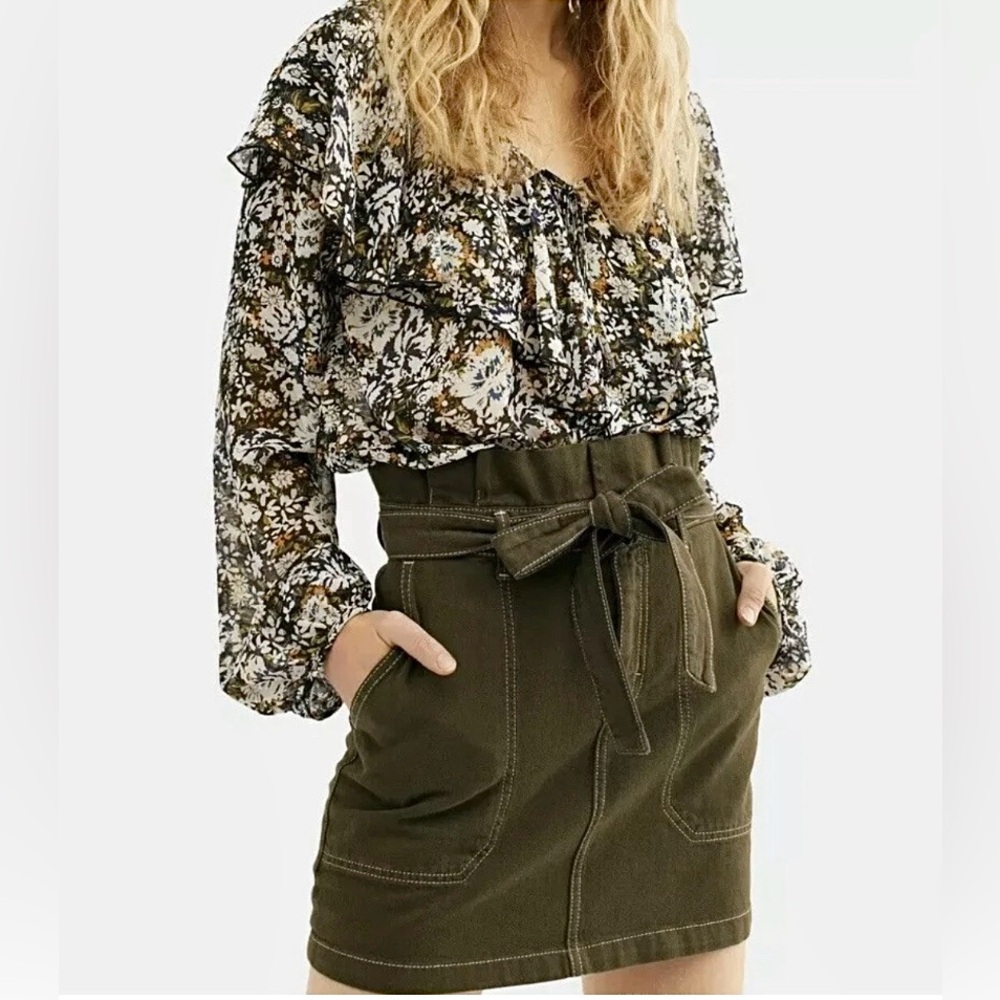 Free People Womens Splendor in The Grass Skirt Size 8 army green - Picture 3 of 10